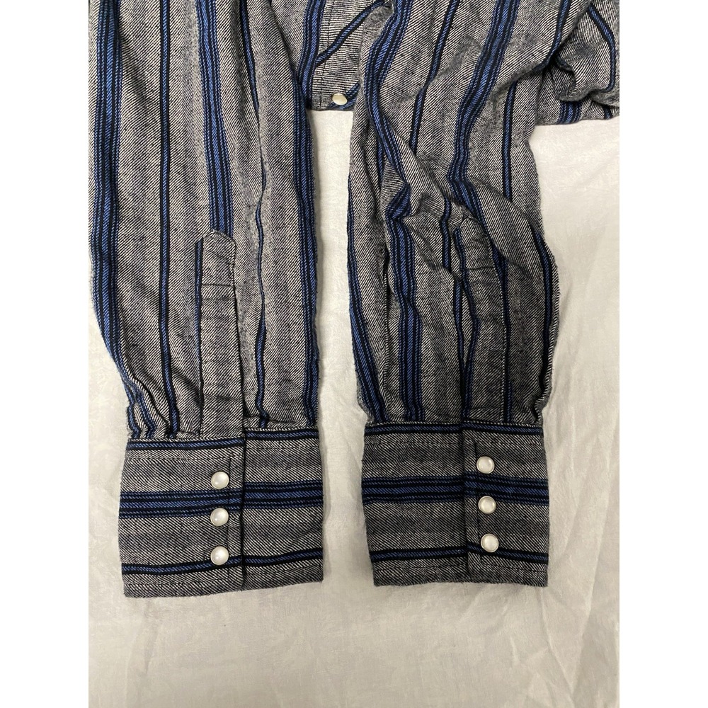Wrangler Mens XL Western Snap Shirt Gray Blue Striped Pearl Snap Cowboy - Picture 10 of 10